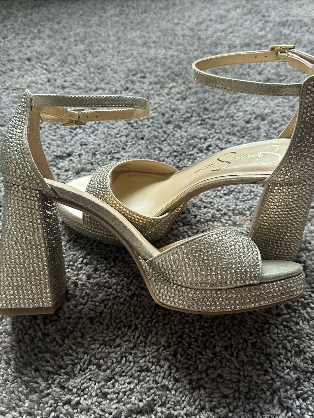 Jessica Simpson Gold Crystal Platform Block Heels